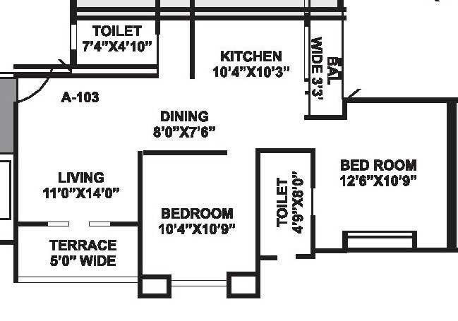 Floor plan of 2 BHK 1030 Sq. Ft. Apartment in Krishna Westwind, Pune