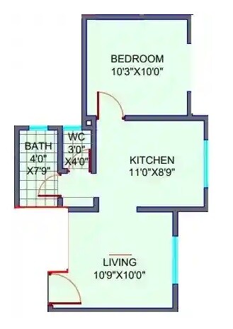 Floor plan of 1 BHK 385 Sq. Ft. Apartment in KrishnaLeela Laxmi Ganga Heights, Pune