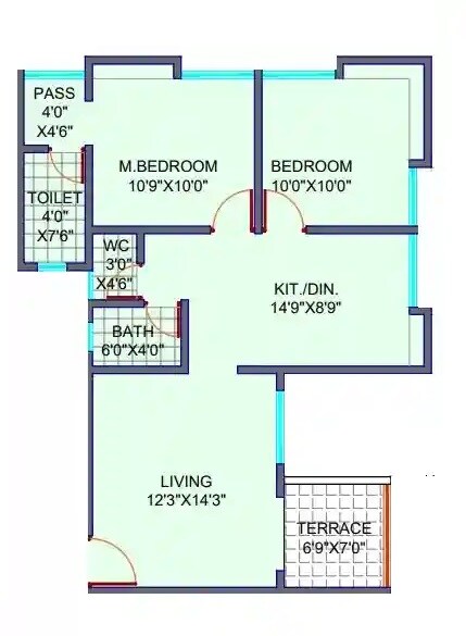 Floor plan of 2 BHK 481 Sq. Ft. Apartment in KrishnaLeela Laxmi Ganga Heights, Pune