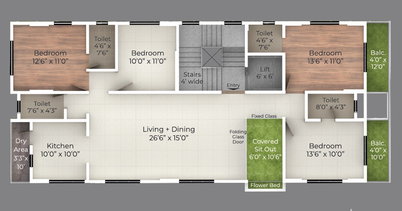 Floor plan of 4 BHK 1441 Sq. Ft. Apartment in Krishnaraj Suvarnadip Sartha, Pune