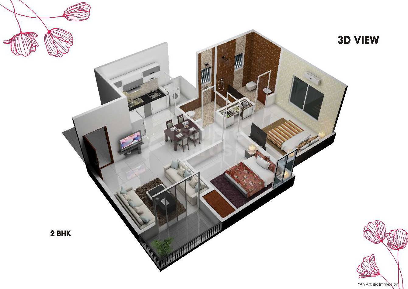 2 BHK 631 Sq. Ft. Apartment