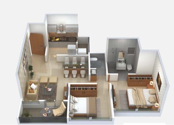 Floor plan of 2 BHK 701 Sq. Ft. Apartment in Krisna Nirmaan Amorapolis B Wing, Pune