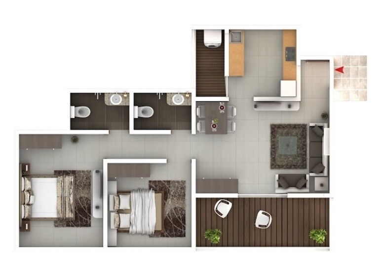 Floor plan of 2 BHK 640 Sq. Ft. Apartment in Kristal 28, Pune