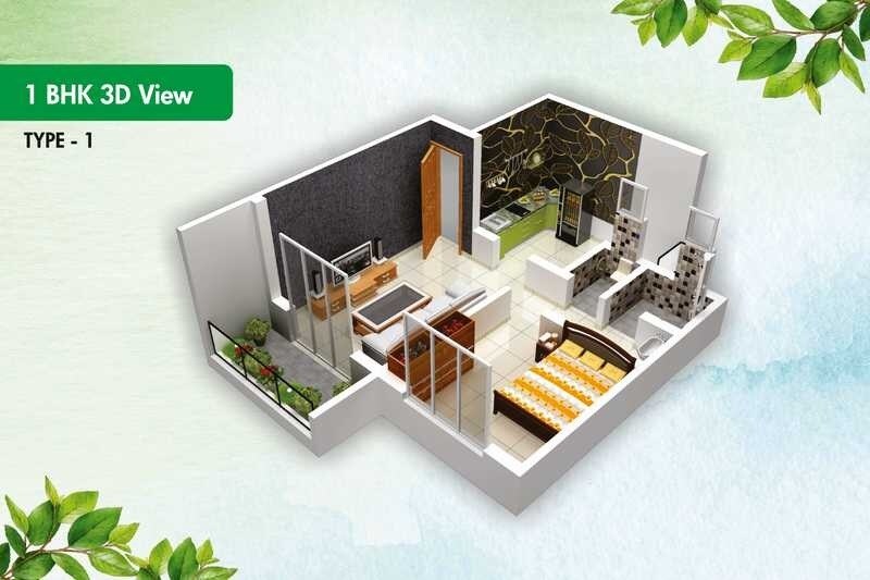 Floor plan of 1 BHK 434 Sq. Ft. Apartment in Krupasindhu Kalpavruksha, Pune