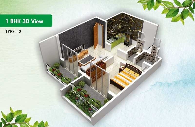 Floor plan of 1 BHK 474 Sq. Ft. Apartment in Krupasindhu Kalpavruksha, Pune