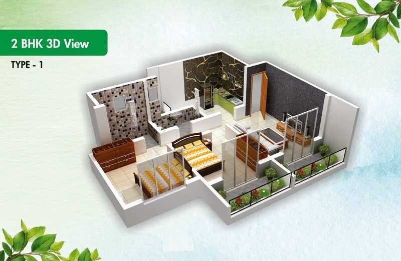 Floor plan of 2 BHK 638 Sq. Ft. Apartment in Krupasindhu Kalpavruksha, Pune