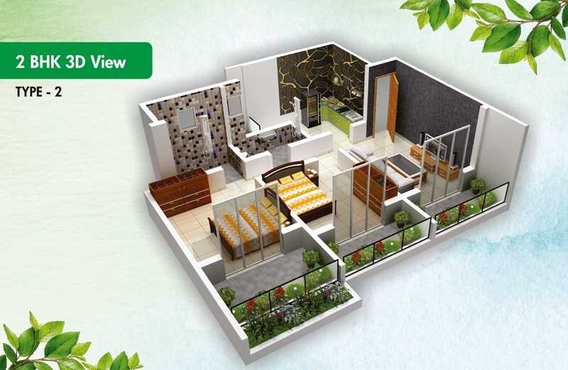 Floor plan of 2 BHK 695 Sq. Ft. Apartment in Krupasindhu Kalpavruksha, Pune