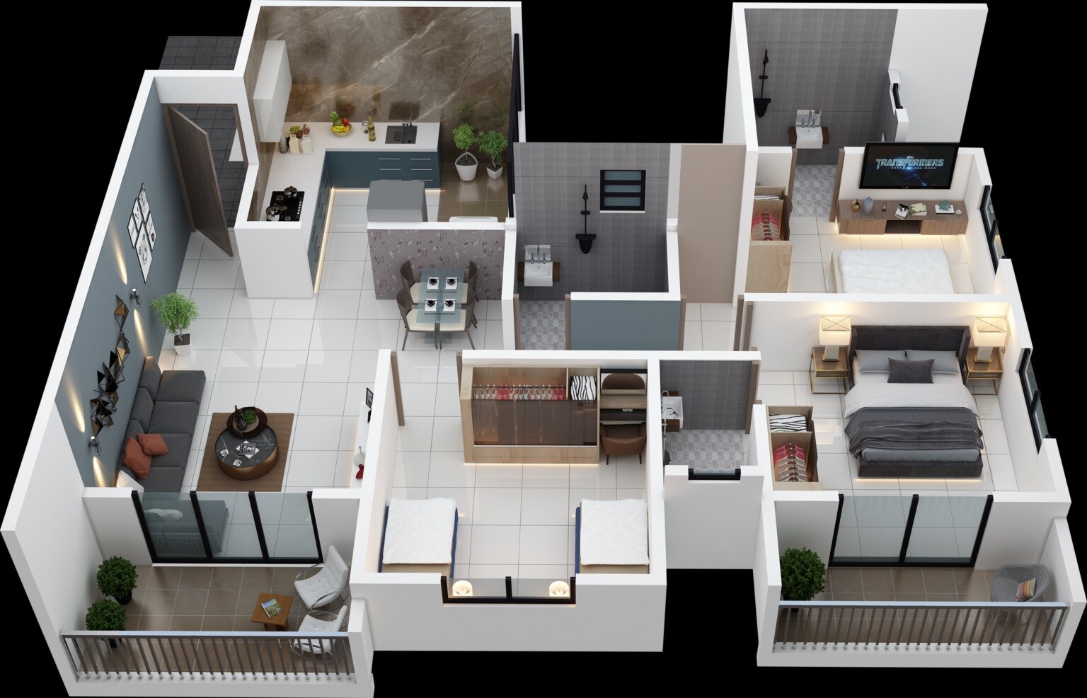 Floor plan of 3 BHK 752 Sq. Ft. Apartment in Krushnarang Youthika, Pune