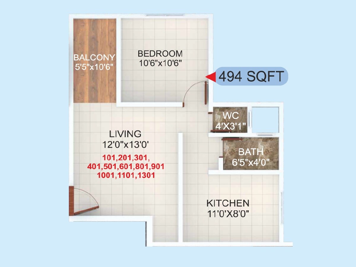 Floor plan of 1 BHK Apartment - 494 sq. ft. in Kshipra Yashwin Gateway, Pune
