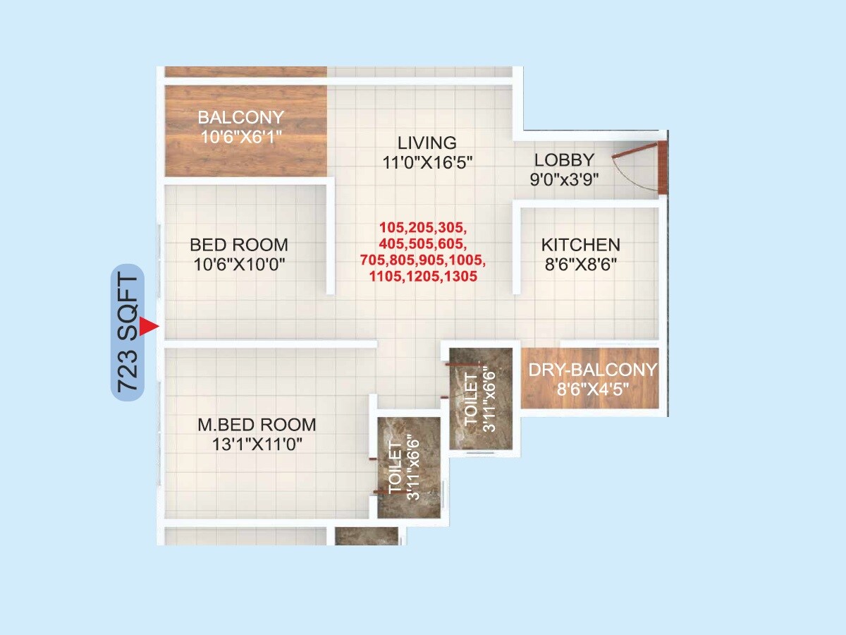 Floor plan of 2 BHK Apartment - 723 sq. ft. in Kshipra Yashwin Gateway, Pune