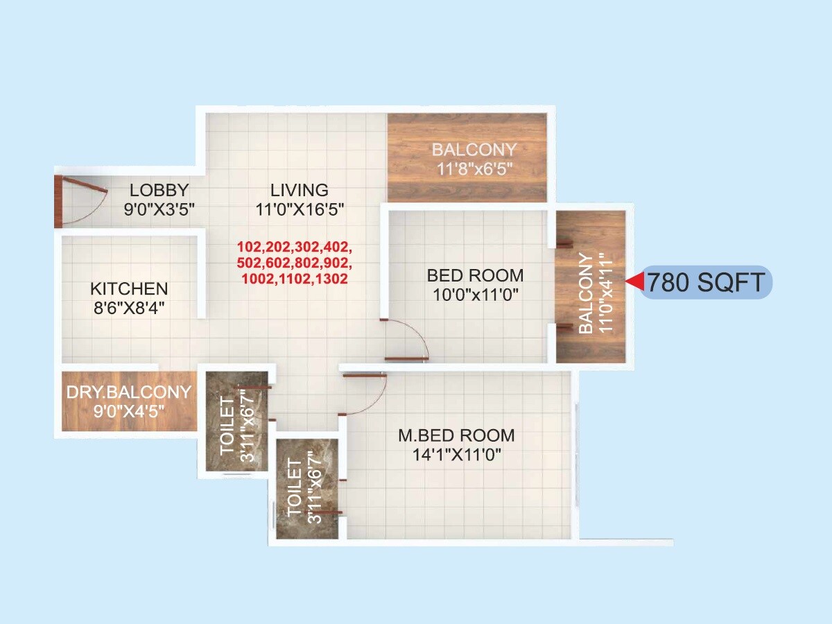 2 BHK 780 Sq. Ft. Apartment