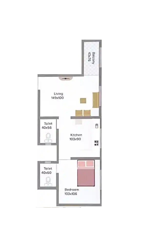 Floor plan of 1 BHK 452 Sq. Ft. Apartment in Kuber Ananta, Pune