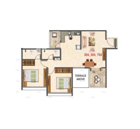 Floor plan of 2 BHK 667 Sq. Ft. Apartment in Kuber Imperia, Pune