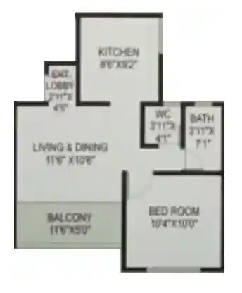 1 BHK 399 Sq. Ft. Apartment