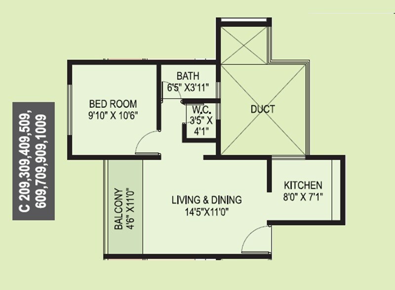 Floor plan of 1 BHK 450 Sq. Ft. Apartment in Kudale Park Life, Pune