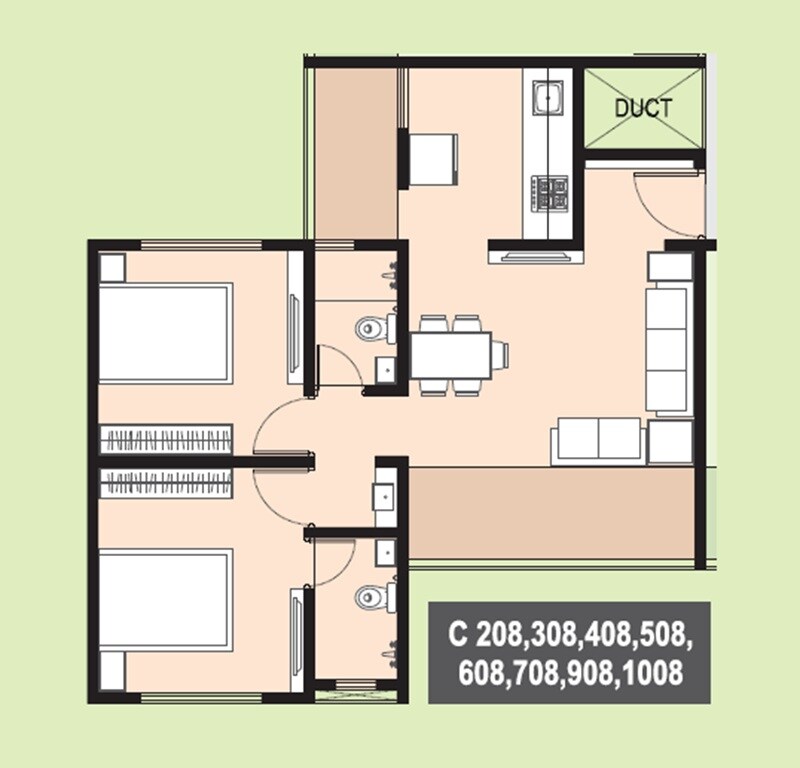 Floor plan of 2 BHK 669 Sq. Ft. Apartment in Kudale Park Life, Pune