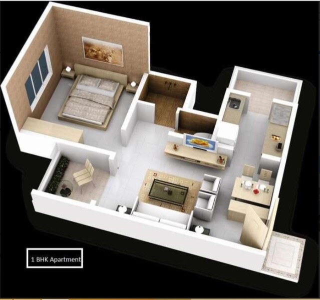 Floor plan of 1 BHK 590 Sq. Ft. Apartment in Kul Ecoloch, Pune