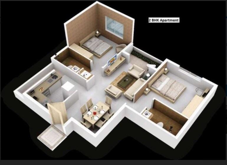 Floor plan of 2 BHK 976 Sq. Ft. Apartment in Kul Ecoloch, Pune