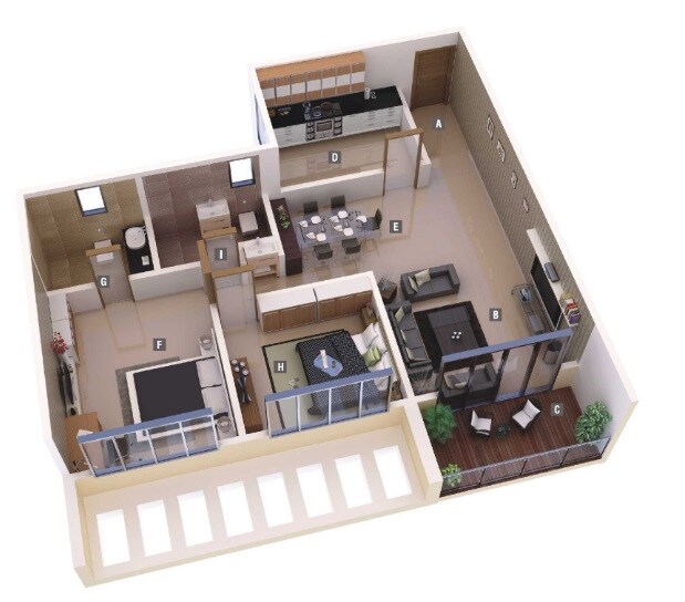 Floor plan of 2 BHK 746 Sq. Ft. Apartment in Kumar Hill View Residency, Pune