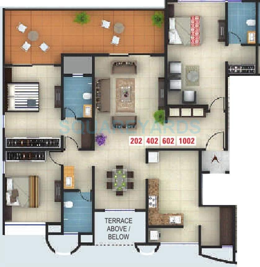 Floor plan of 3 BHK 2314 Sq. Ft. Apartment in Kumar Karishma, Pune