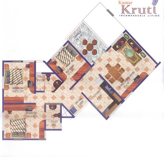 3 BHK 1058 Sq. Ft. Apartment