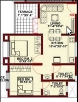 Floor plan of 2 BHK 700 Sq. Ft. Apartment in Kumar Kul Utsav, Pune