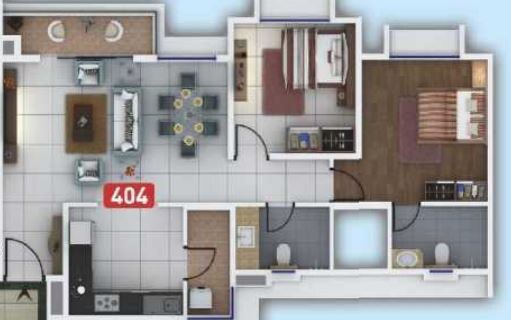 Floor plan of 2 BHK 653 Sq. Ft. Apartment in Kumar Megapolis Mystic, Pune