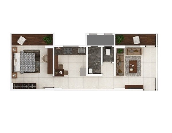 Floor plan of 1 BHK 412 Sq. Ft. Apartment in Kumar Palaash A, Pune