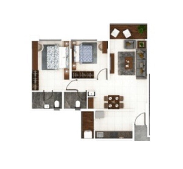 Floor plan of 2 BHK 716 Sq. Ft. Apartment in Kumar Palaash A, Pune