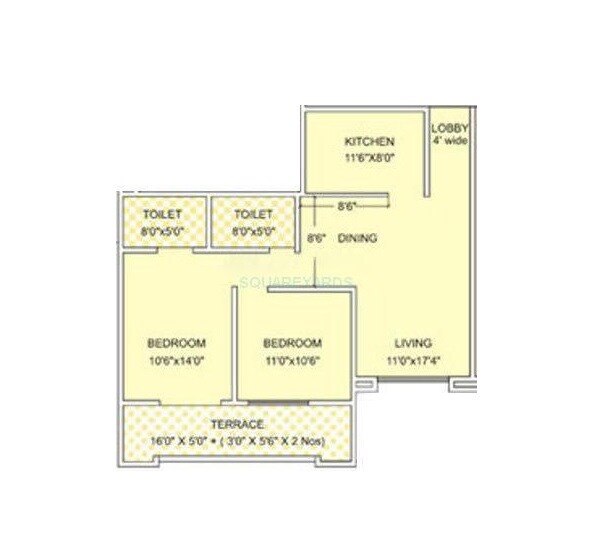Floor plan of 3 BHK Apartment - 750 sq. ft. in Kumar Palmgrove, Pune