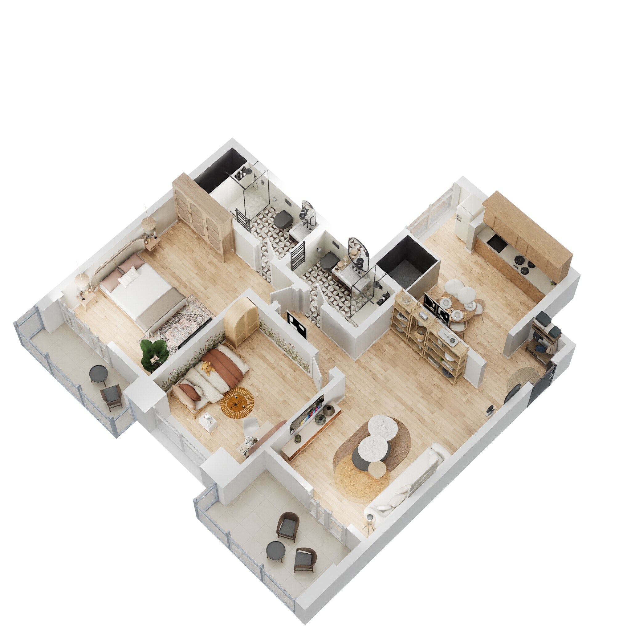 Floor plan of 2 BHK 742 Sq. Ft. Apartment in Kumar Palmnest, Pune