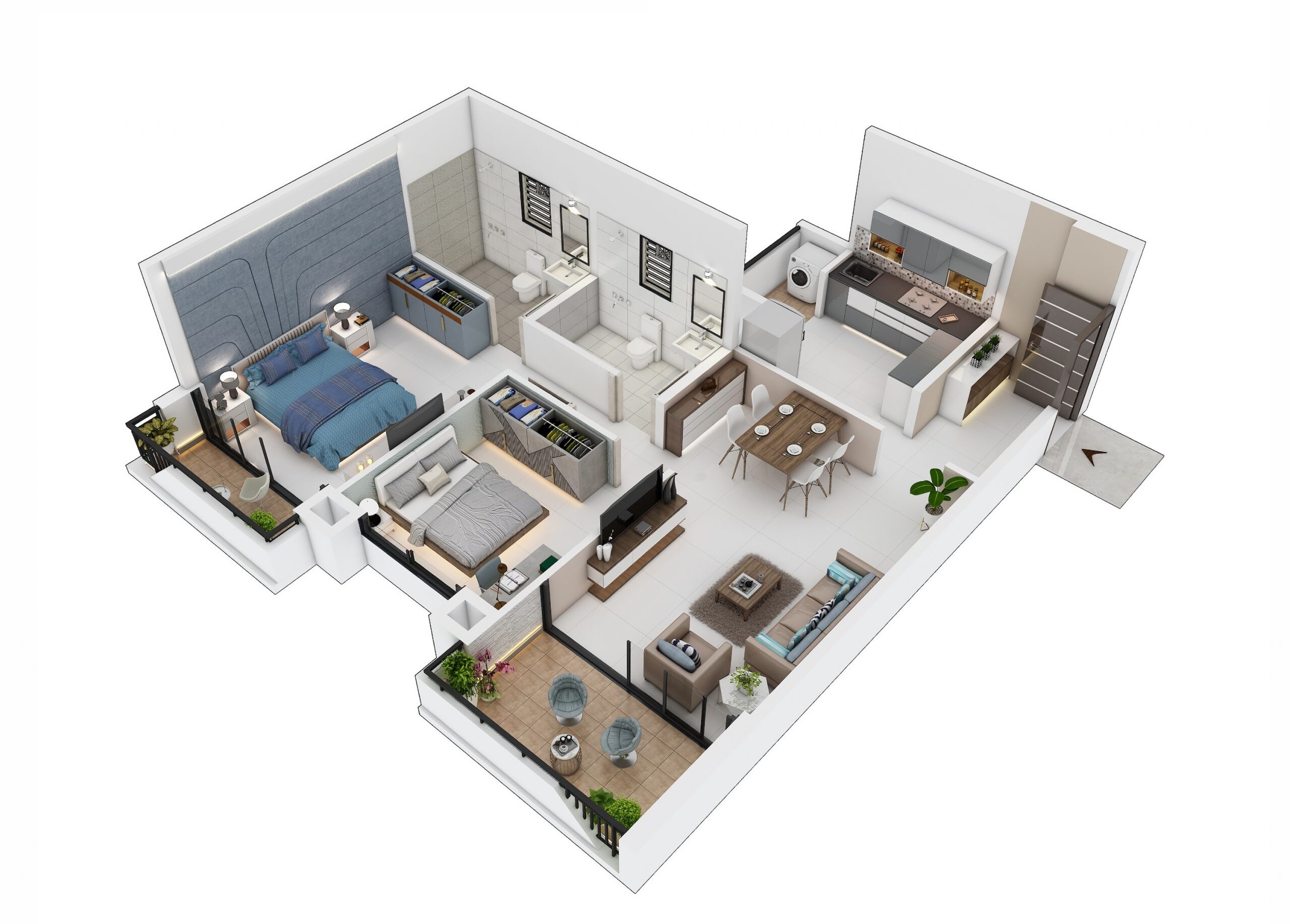 Floor plan of 2 BHK 667 Sq. Ft. Apartment in Kumar Palmnest, Pune