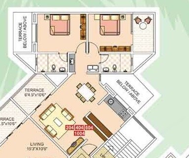 Floor plan of 2 BHK 1486 Sq. Ft. Apartment in Kumar Palms, Pune