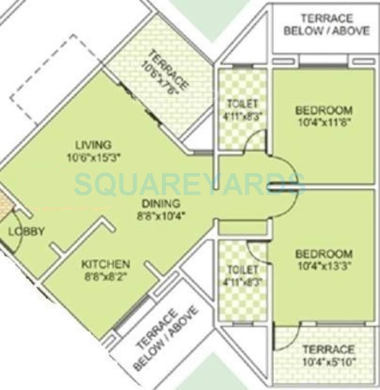 Floor plan of 2 BHK 1126 Sq. Ft. Apartment in Kumar Palms, Pune