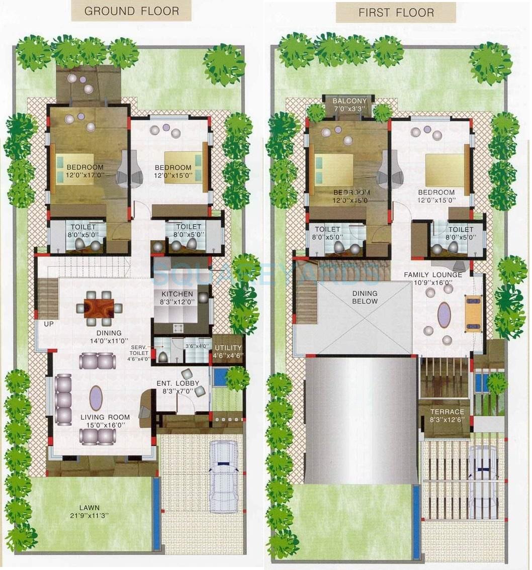 Floor plan of 4 BHK 2890 Sq. Ft. Villa in Kumar Palmsprings, Pune