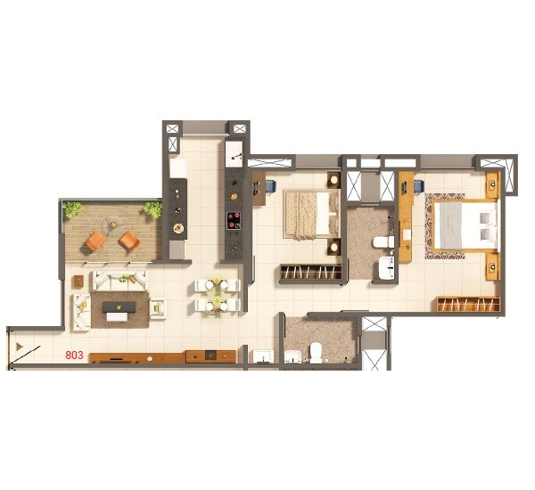 3 BHK 764 Sq. Ft. Apartment