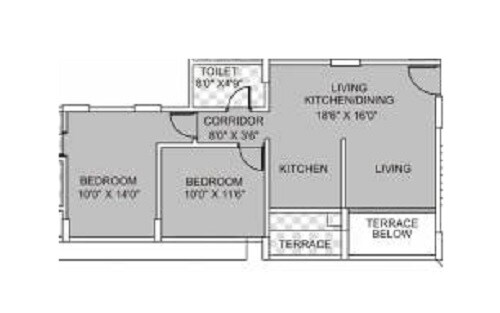 Floor plan of 2 BHK 533 Sq. Ft. Apartment in Kumar Park Infinia, Pune