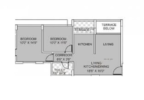 Floor plan of 2 BHK 617 Sq. Ft. Apartment in Kumar Park Infinia, Pune