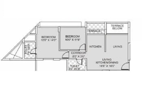 Floor plan of 2 BHK 838 Sq. Ft. Apartment in Kumar Park Infinia, Pune