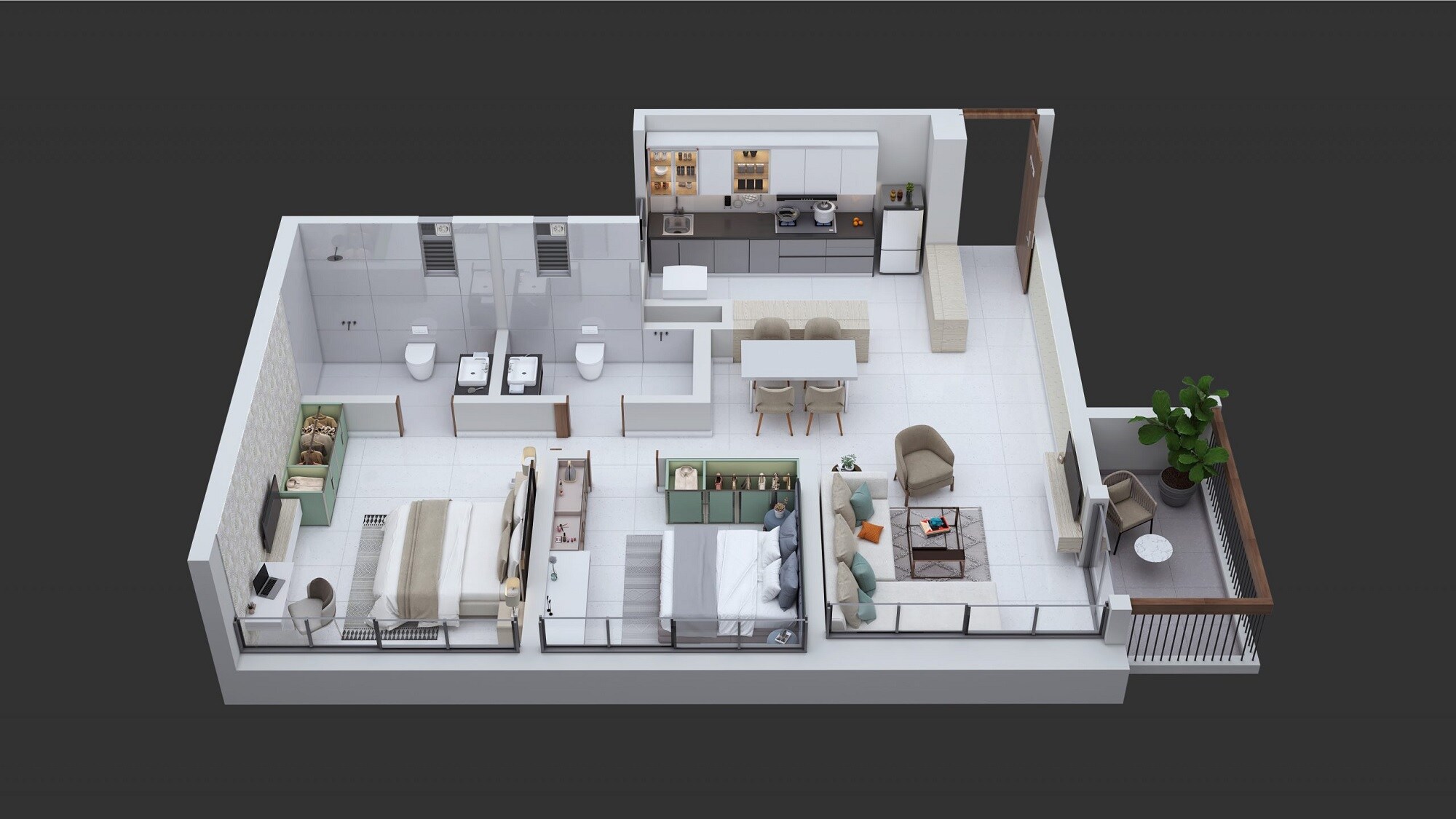 Floor plan of 2 BHK 774 Sq. Ft. Apartment in Kumar Parth Towers, Pune