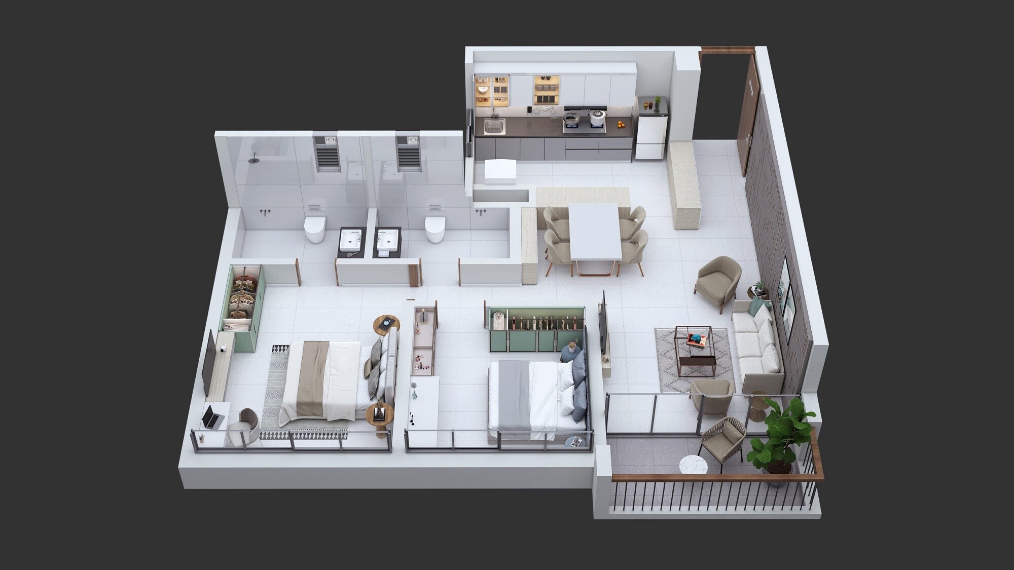 Floor plan of 2 BHK 796 Sq. Ft. Apartment in Kumar Parth Towers, Pune