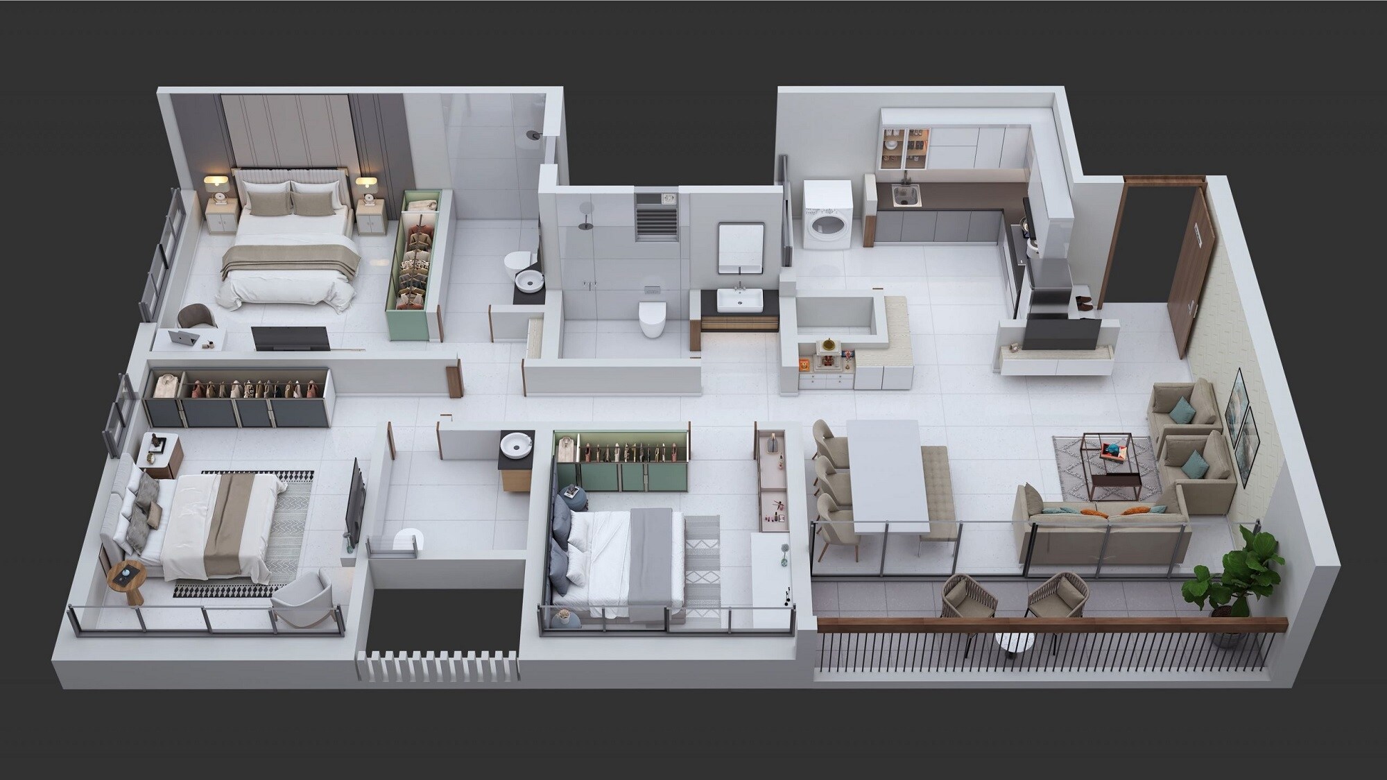 Floor plan of 3 BHK 1090 Sq. Ft. Apartment in Kumar Parth Towers, Pune