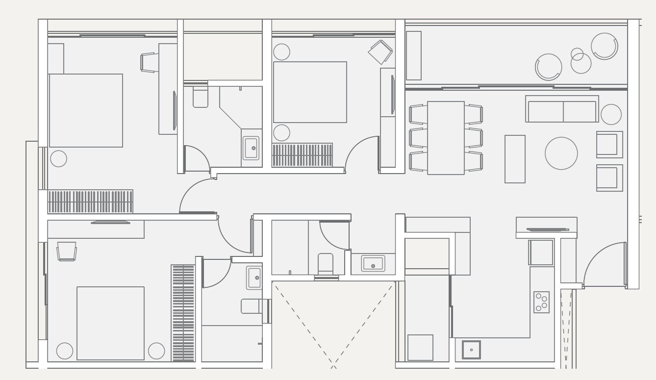 Floor plan of 3 BHK 1177 Sq. Ft. Apartment in Kumar Parth Towers, Pune