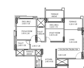 Floor plan of 2 BHK 811 Sq. Ft. Apartment in Kumar Piccadilly, Pune
