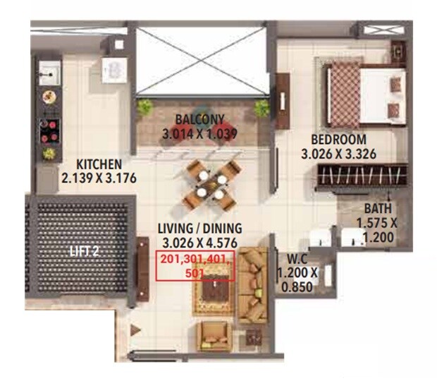 1 BHK 404 Sq. Ft. Apartment
