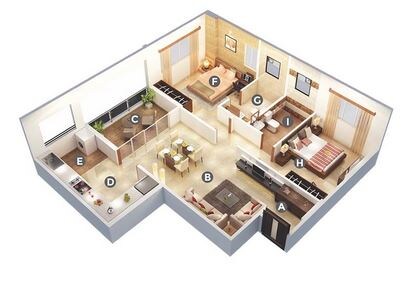 Floor plan of 2 BHK 710 Sq. Ft. Apartment in Kumar Prajwal, Pune