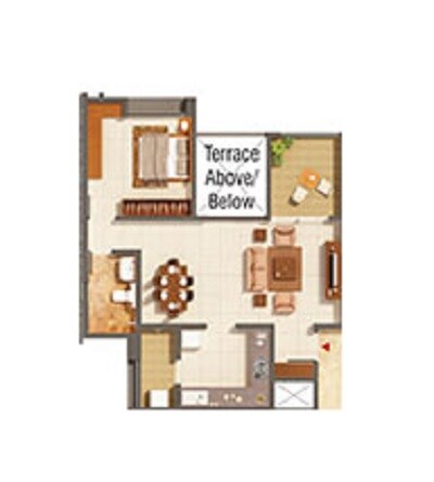 Floor plan of 1 BHK 447 Sq. Ft. Apartment in Kumar Pratham, Pune