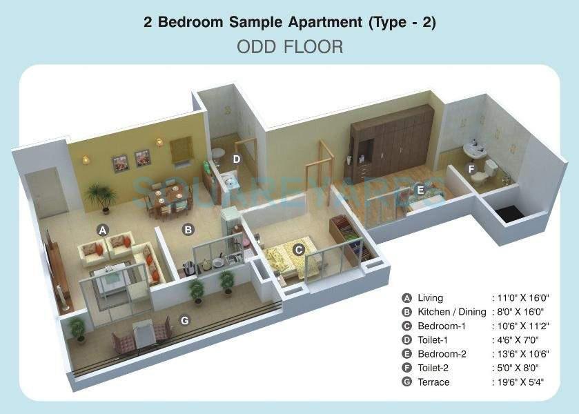 Floor plan of 2 BHK 721 Sq. Ft. Apartment in Kumar Primavera, Pune