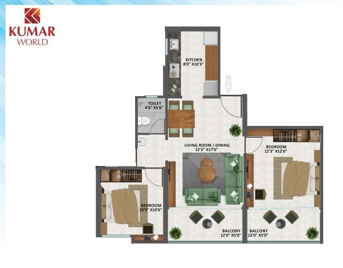 2 BHK 690 Sq. Ft. Apartment in Kumar Primeview