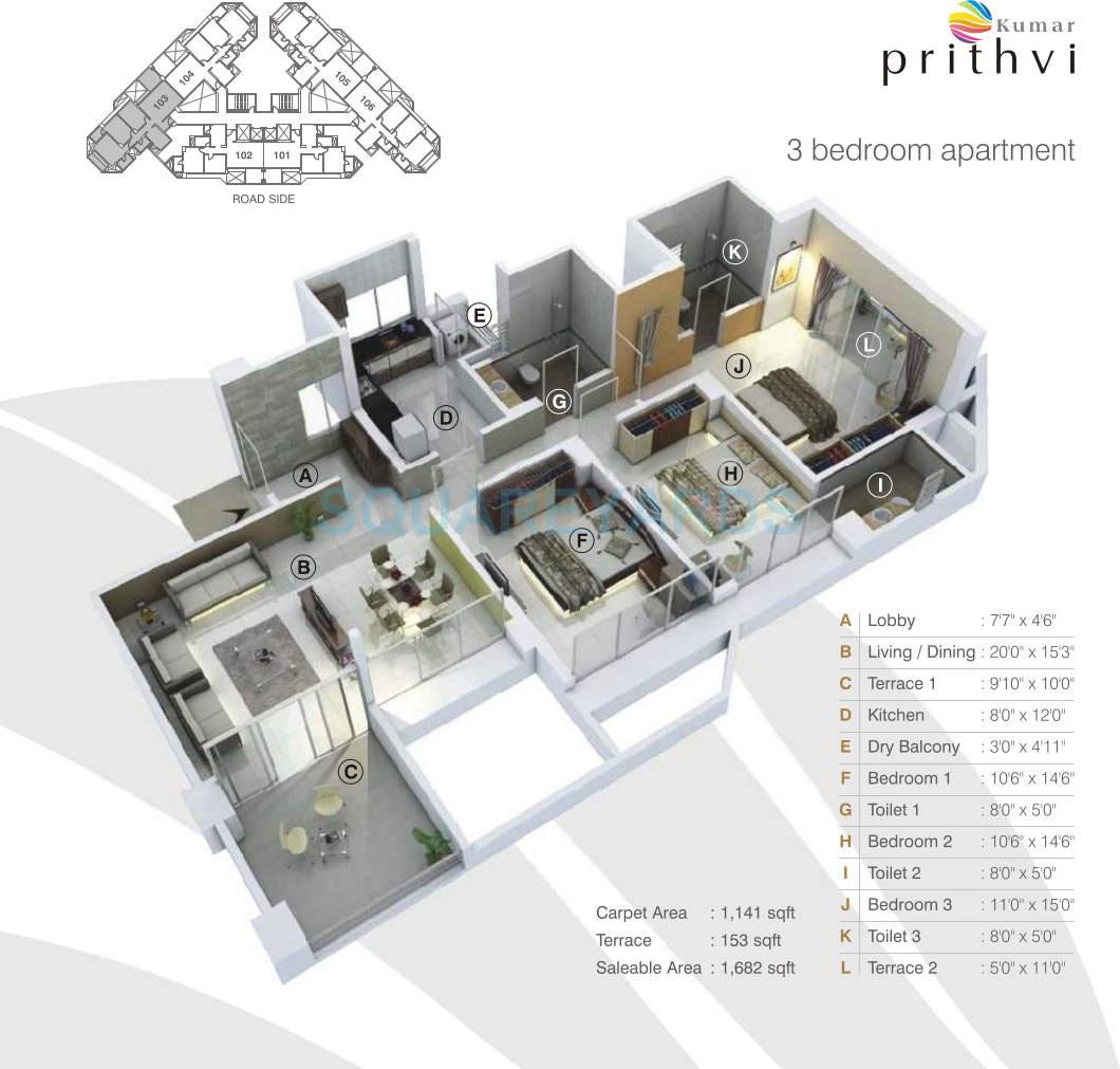 3 BHK 1141 Sq. Ft. Apartment